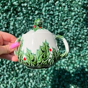 Vintage ceramic Christmas holly sugar bowl. Christmas home decor